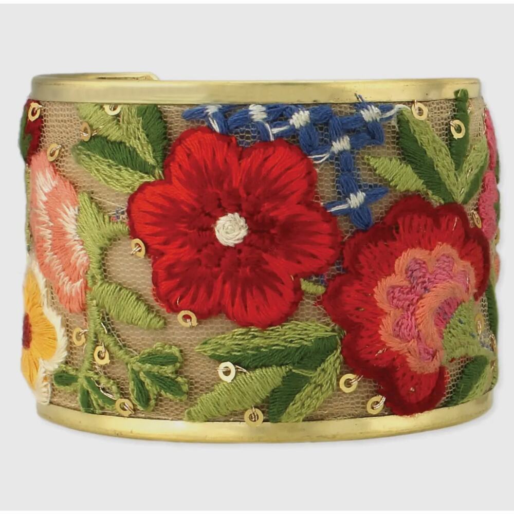 Light Pink Flower Embroidery Cuff Bracelet - Picture 6 of 6